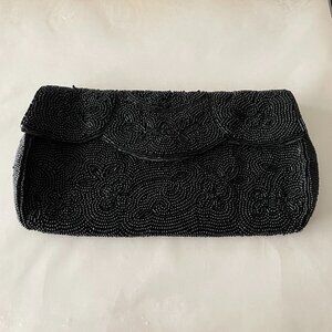 Vintage Beaded Black Evening Purse Handbag Wallet Hand Made in Japan
